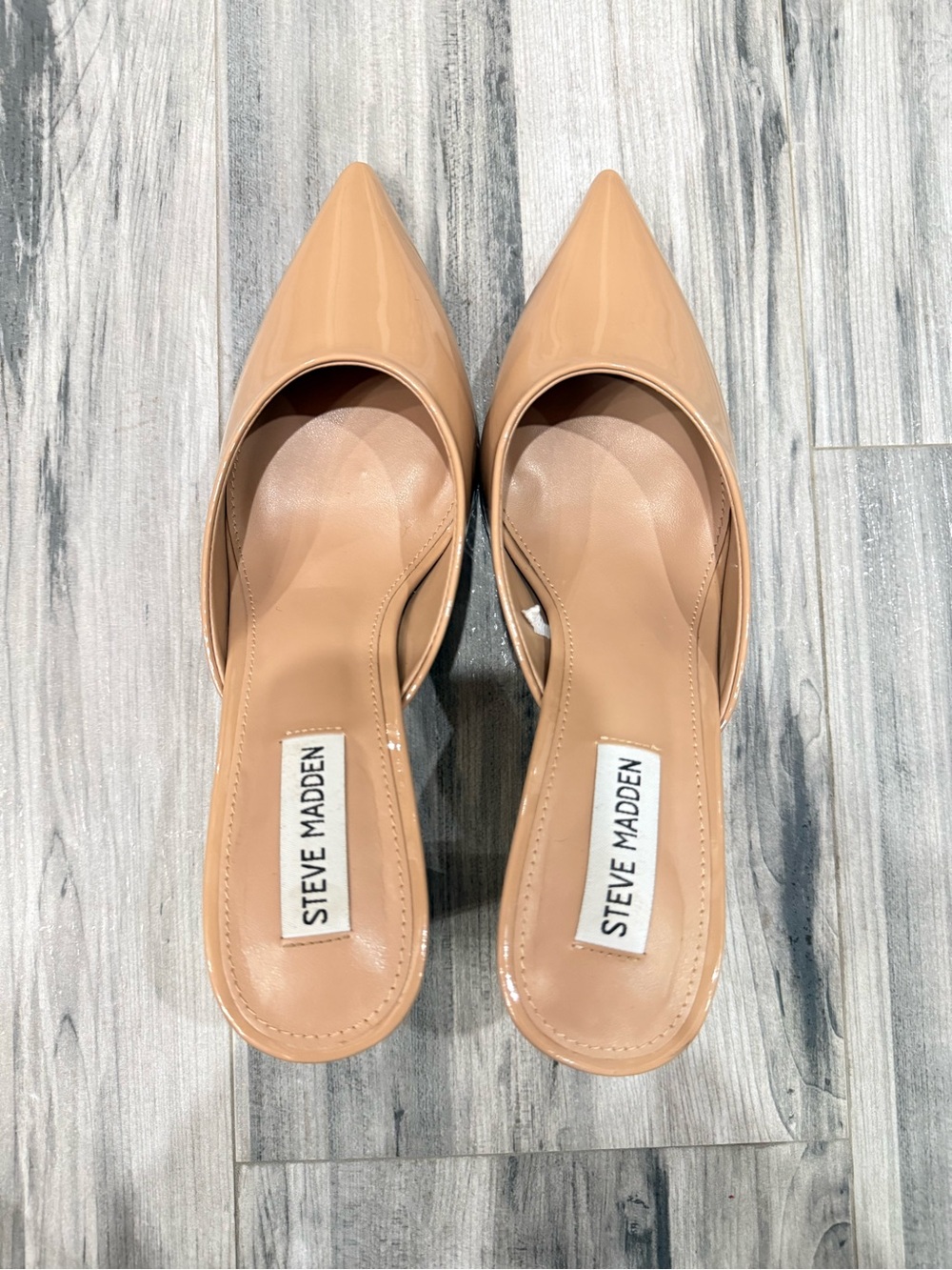 Steve Madden Nude Patent Pointed-Toe Mules - Picture 3 of 6